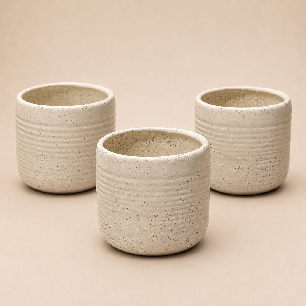 Set de 3 Macetas Beige Texturizada — Cerámica