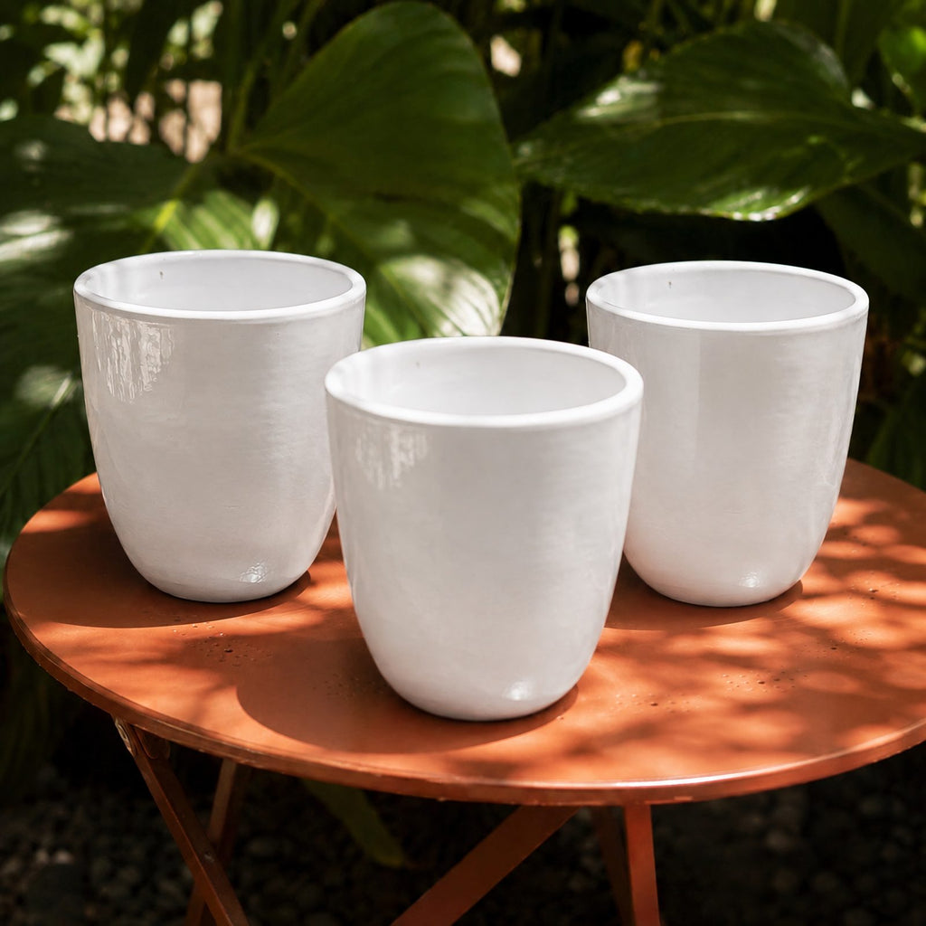 Set de 3 Macetas Blancas Redondas — Cerámica
